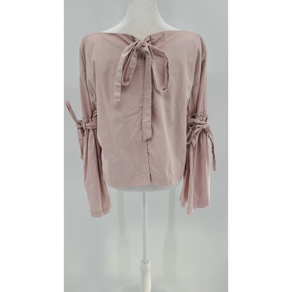 Free People Fairy Boho Women Top Medium Bell Sleeve Pink So Obviously Yours Bows - Picture 6 of 13